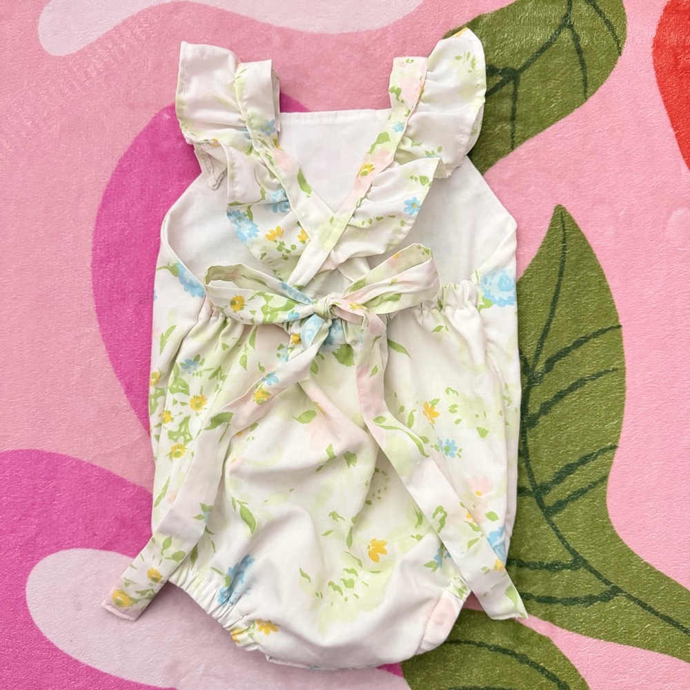 Handmade Floral Ruffle Baby Romper in Pastel Colors